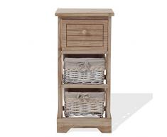 Rebecca Mobili Commode Bois Osier, Petit Armoire de Rangement Salle de Bain 3 Tiroirs, Style Shabby, Salle de Bain Salon, Idees Decoration Maison – Dimensions: 63 x 30 x 27 (HxLxL) - Art. RE6105