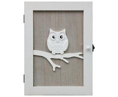 Hibou Armoire à clés murale avec 6 crochets à clés Blanc/naturel 21 x 28 x 7 cm
