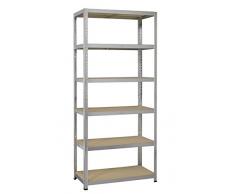 Avasco 175 Strong Étagère Clipsable/Charge Lourde en Métal/Bois avec 6 Tablettes, 200 x 100 x 40cm, Claire Galva