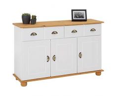 IDIMEX Buffet Colmar Commode bahut vaisselier Meuble Bas Rangement avec 2 tiroirs et 3 Portes battantes, en pin Massif lasuré Blanc et Brun