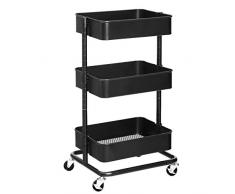 SONGMICS Chariot à 3 Niveaux, Desserte, Étagère de Rangement Mobile, Tablette réglable en Hauteur, avec 2 Freins, Montage Facile, pour Salle de Bain, Cuisine, Bureau, Noir BSC60B