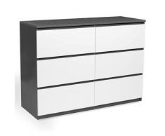 IDMarket - Commode 6 tiroirs bois blanc et gris Tomi