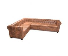 vidaXL Canapé dangle Chesterfield 6 Places Cuir artificiel Marron