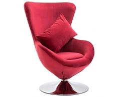 vidaXL Fauteuil Pivotant en Forme d’Oeuf avec Coussin Siège de Salon Chaise de Chambre à Coucher Salle de Séjour Intérieur Maison Rouge Velours