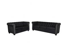 vidaXL Canapé Chesterfield de 2 Places et 3 Places Noir Mobilier de Salon Sofa