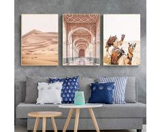 wymhzp Impressions Mur Art Toile Peinture Maroc Porte Chameau Désert Paysage Affiches Et Mur Photos pour Salon Décor À La Maison 50x70 cm x 3 Pas de Cadre