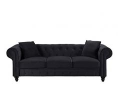 BHDesign Mila - Canapé Chesterfield 3 Places - Velours - Coloris Noir