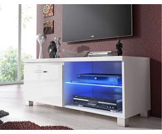 Comfort Home Innovation– Meuble Bas TV LED, Salon-Séjour, Blanc Mate et Blanc Laqué, Dimensions: 100 x 40 x 42 cm de Profondeur.