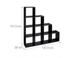 Relaxdays Etagère escalier 10 compartiments bibliothèque escalier armoire séparateur pièce, noir