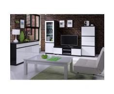 PRICE FACTORY just for you Buffet, bahut, Enfilade 3 Portes et 3 tiroirs Fabio + Miroir. Noir et Blanc Brillant. Meuble pour Salon Salle à Manger