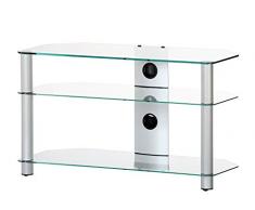 Ro & Co m-903 TG – Meuble TV de 3 étagères. Verre Transparent/châssis de Couleur Gris. Largeur 90 cms.
