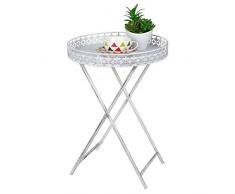 Shabby Chic Table dappoint avec plateau – Table basse antique sofa – Table basse – Métal Fleurs Table blanche