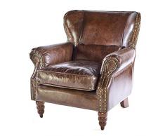 Phoenixarts 463 Fauteuil Club Vintage en Cuir véritable, Fauteuil à Oreilles Lounge, Marron