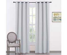 PONYDANCE Rideaux Occultants Thermiques à Oeillets (117 Largeur et 228 cm Hauteur, Gris Blanc, 2 Pièces) Rideau de Fenêtre Solid Uni Prêt à Poser Energie Ecologique pour Salon Chambre Maison