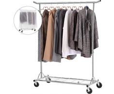 LANGRIA Portant Penderie à Vêtements Mobile avec roulettes Étagère et Housse de Protection en Tissu Blanc Transparent Portemanteau en Métal Hauteur Réglable Capacité 65 kg (1 Barre, Chromé)