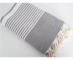 Magie du monde Jeté de canapé Grande Taille Gris 100% Coton - 300x200cm - Modèle Byblos Greige rayé Blanc