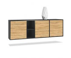 Vladon Buffet Armoire Cuba, Corps en Noir Mat/Façades en Chêne Nature