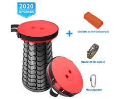 Mewtwo Tabouret Pliant Portable, Tabouret Télescopique Amélioré de Deuxième Génération, pour Cuisine Randonnée de Plein Air Pêche Jardin Voyages, Maxi Charge 210KG, Livré avec Mousqueton