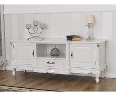 SIMONE GUARRACINO LUXURY DESIGN Meuble TV Carlos Style Baroque Moderne Blanc laqué et Feuille Argent
