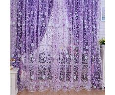 Rideaux Salon Design Moderne Kolylong Imprimer Floral Voile Porte FenêTre Sheer Rideaux Chambre Rideau Divider Rideau De Porte 100x200cm (Voilet)