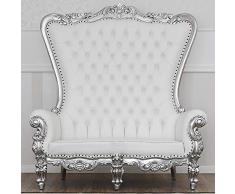 SIMONE GUARRACINO LUXURY DESIGN Canapé Regina Style Baroque Moderne Feuille Argent Similicuir Blanc Boutons Crystal SW
