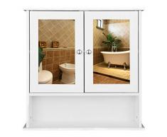 eSituro SBP0028 Armoire de Toilette avec Miroir et Porte,Meuble de Rangement pour Salle de Bain,Blanc
