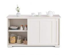 GOPLUS Buffet Commode Bas avec 2 Etagères (Tablette Hauteur Réglable), Vaisselier/Bahut de Cuisine avec Porte Coulissante, Meuble de Rangement en MDF, 106,7 x 33 x 62,5 CM (Blanc)