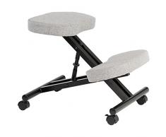 IDIMEX Tabouret Ergonomique Robert siège Ajustable Repose Genoux Chaise Professionnelle sur roulettes sans Dossier Posture Droite Relaxation Massage, Structure en métal Noir et Assise rembourrée Gris