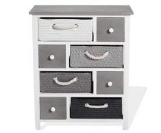 Rebecca Mobili Commode 4 Osier et 4 Tiroirs, Meuble de Rangement Multifonctionnel, en Bois, Chambre Entree, Blanc Gris – Dimensions: 68 x 56 x 27 cm (HxLxL) - Art. RE4325
