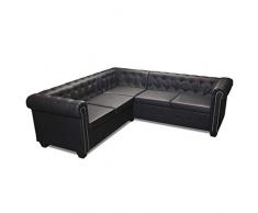 vidaXL Canapé pour salon bureau Chesterfield 5 places Cuir artificiel Noir