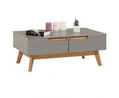 IDIMEX Table Basse Tibor Style scandinave Design Vintage Nordique Table de Salon rectangulaire avec 2 tiroirs et 2 niches, en pin Massif lasuré Gris