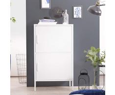 Yata Hom Industriel Buffet Armoire Commode Meuble De Rangement en Métal en Acier Portes Poignée Étagères 2 Portes pour La Maison Bureau Cuisine Cuisine 23.6 * 15.7 * 40.2 in (Blanc)
