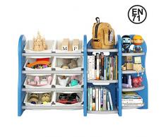 Homfa Étagère pour Jouets Enfants Bibliothèque pour Enfants Meuble dangle Meuble de Rangement 152×36×91cm Bleu
