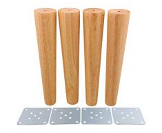 RDEXP 30x6x3.5cm Pieds de Meubles Bois Conique Avec 4 Pièces de Fer de Montage pour Canapé Meuble TV Table Basse Lit Pied et Ainsi de Suite