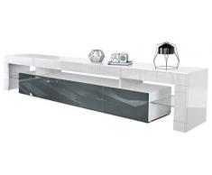 Meuble TV Bas Lima V2, Corps en Blanc/Façades en Gris Haute Brillance