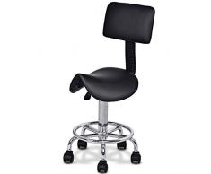 Costway Tabouret roulettes Tabouret de Travail avec Dossier Tabouret Pivotant Hauteur Réglable pour Salon de Massage/Tatouage/Manucure/Cosmétique/Spa/Beauté/Artiste (Noir)