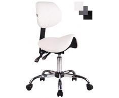 CLP Tabouret De Travail Stuttgart A roulettes en Similicuir I Chaise De Travail avec Assise en Forme De Selle De Cheval I Ajustable Et Pivotant Blanc