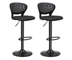 SONGMICS Tabourets de Bar, Lot de 2, Hauteur réglable, Assise rembourrée, Dossier en Forme de Couronne, Tissu Respirant, Pivotant, pour Cuisine, Bar, Noir LJB04BK