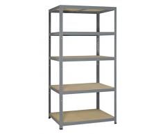 Strong 265 Etagère en Métal/Bois charge lourde clipsable 5 tablettes 180 x 90 x 60 cm Gris