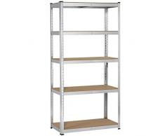 Yaheetech 180x90x40cm Etagère de Rangement Metallique sans Boulon Étagère Atelier Garage Cuisine Metal 5 Niveaux Réglable Charge 175 kg par niveau Embout Plastique de pied