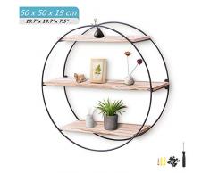 king do way Étagère Murale Design, Étagère Industrielle Vintage en Bois et Métal Étagère Ronde avec 3 Étagères pour Chambre Cuisine Bibliothèque Salon ou Café, 50 x 50 x 19 cm