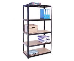 Rangement Garage – Étagère Charge Lourde - 180 cm x 90 cm x 45 cm - Noir - 5 Niveaux (175 kg par Tablette) - capacité Totale de 875 kg - Garantie de 5 Ans
