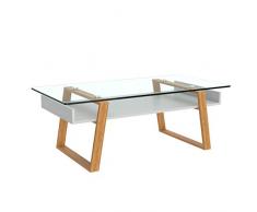 bonVIVO - Table Basse Design Donatella Table Basse scandinave Blanc Table de Salon en Verre avec Cadre en Bois Naturel