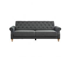 CANAPE - Sofa - Divan BRICKLANE Canape Chesterfield Droit Convertible 3 Places - Tissu Effet Lin Gris Anthracite - Vinta