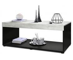 Vladon Table Basse Table de Salon Pure avec Deux Grandes étagères, Corps en Noir Mat/Plateau et Bordures en Aspect Béton Oxyde