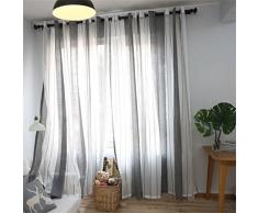 Rideau Occultant Thermique à Oeillets Rideaux Salon Occultants, Env.100 * 200 cm, 1 Panneau,Sheer Tulle Traitement de la Fenêtre Voile Drapé Valance Tissu Fil de Lin Blanc Gris (100cm x 200cm, A)