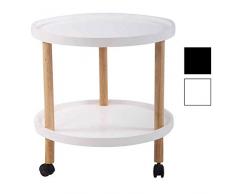 CLP Table d’Appoint Odense Plateau Ronde en MDF I Table Basse de Salon avec roulettes 2 Plateaux de Rangement I Couleur : Blanc