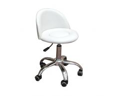 eyepower Tabouret de Travail MST-412 chaise pivotante 360° réglable en hauteur siège rembourré avec roulettes dossier | poids supporté 120 kg | idéal pour coiffeur esthéticien cabinet médical | blanc