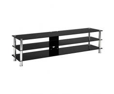 Tidyard Meuble TV en Verre Trempé avec 2 Etagères Robuste et Solide Style Moderne Noir 150 x 40 x 40 cm