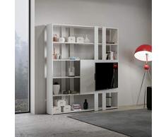 Itamoby, bibliothèque et Meuble TV Mural en Bois Kato H avec 6 étagères 5 Compartiments Blanc frêne ameublement Moderne Bureau séjour Cuisine L.178 P. 34 H.204 cm Made in Italy